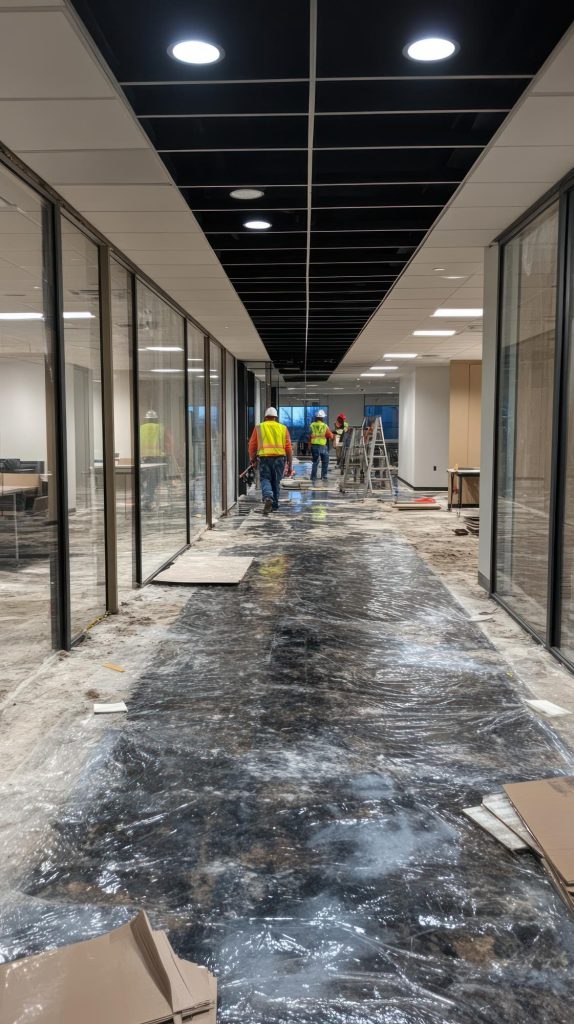 Open-plan office space during a commercial fit out
